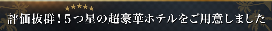 評価抜群！５つ星ホテルをご用意しました